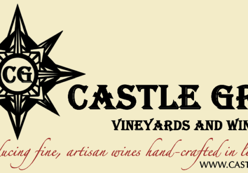 A banner for Castle Gruen Vineyards and Winery featuring a star-shaped logo with 