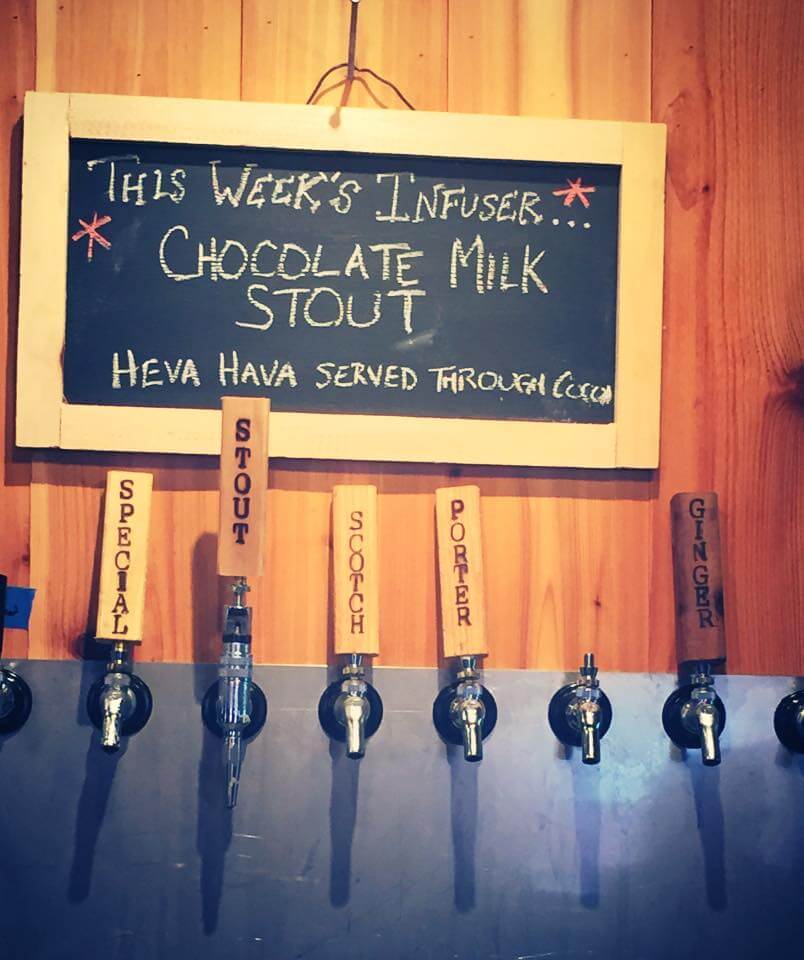 A wooden wall-mounted chalkboard announces 