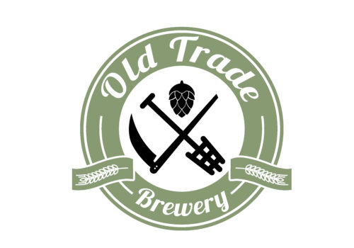 Logo for Old Trade Brewery featuring a stylized hop, a sickle, and a mash paddle crossed in the center. The text 