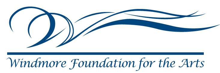 The image shows the logo of the Windmore Foundation for the Arts. It features a stylized blue 