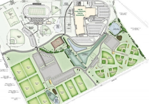 An architectural site plan for a new school campus, labeled 