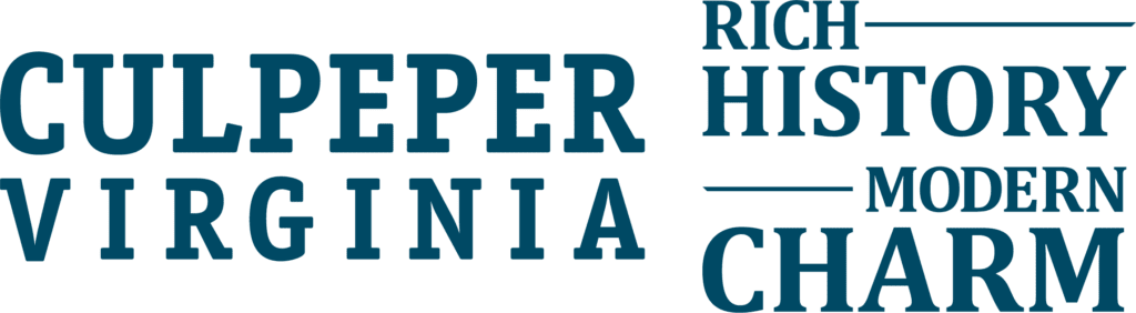 The image features text that reads: "Culpeper Virginia. Rich History. Modern Charm." The design uses bold, uppercase typography with "Culpeper Virginia" on the left and "Rich History" and "Modern Charm" on the right.