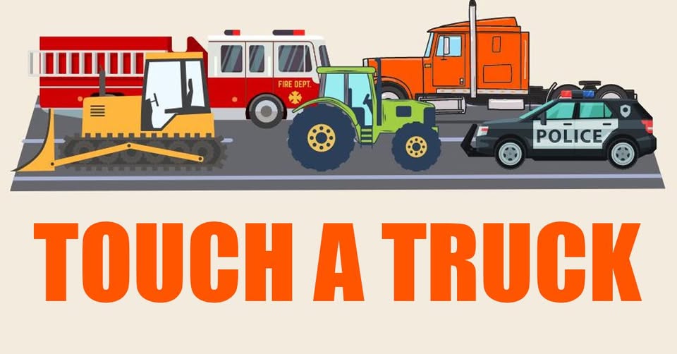 touch a truck flyer with various trucks shown