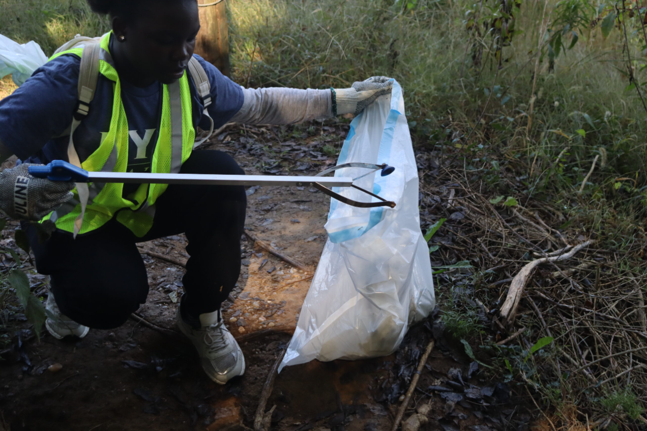 person holding a trash bag
